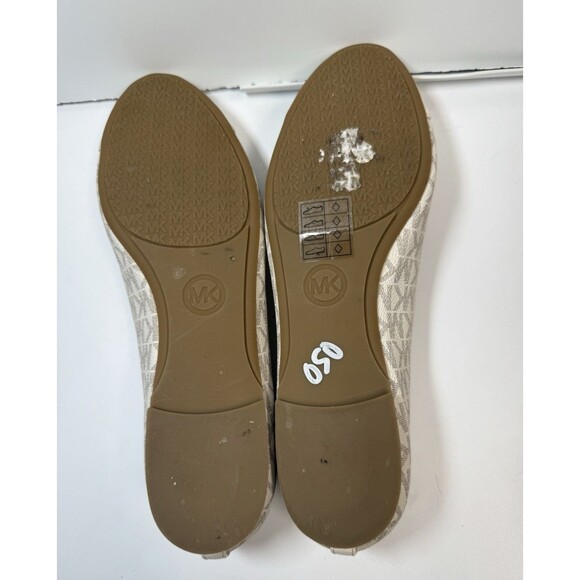 Michael Kors Gold Metal Place Logo Monogram Ballet Flats In Vanilla Sz 7 - Picture 7 of 9